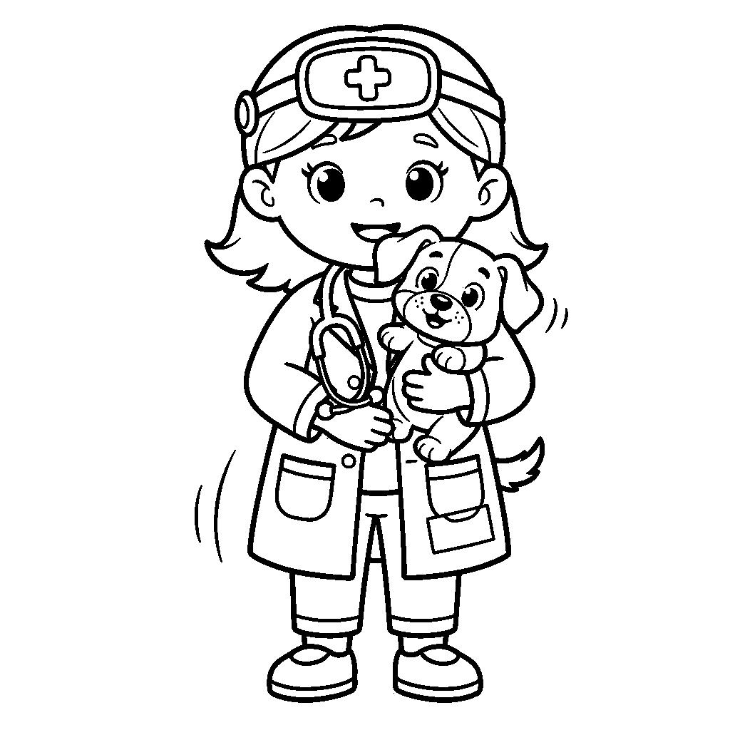 Állatorvos jelmezes kislány farsangi kifestő