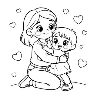 Anya és gyermeke ölelkezik nőnapi rajz