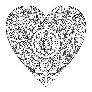 Anyák napi színező nyomtatható - Szív körvonal zentangle virágmintával