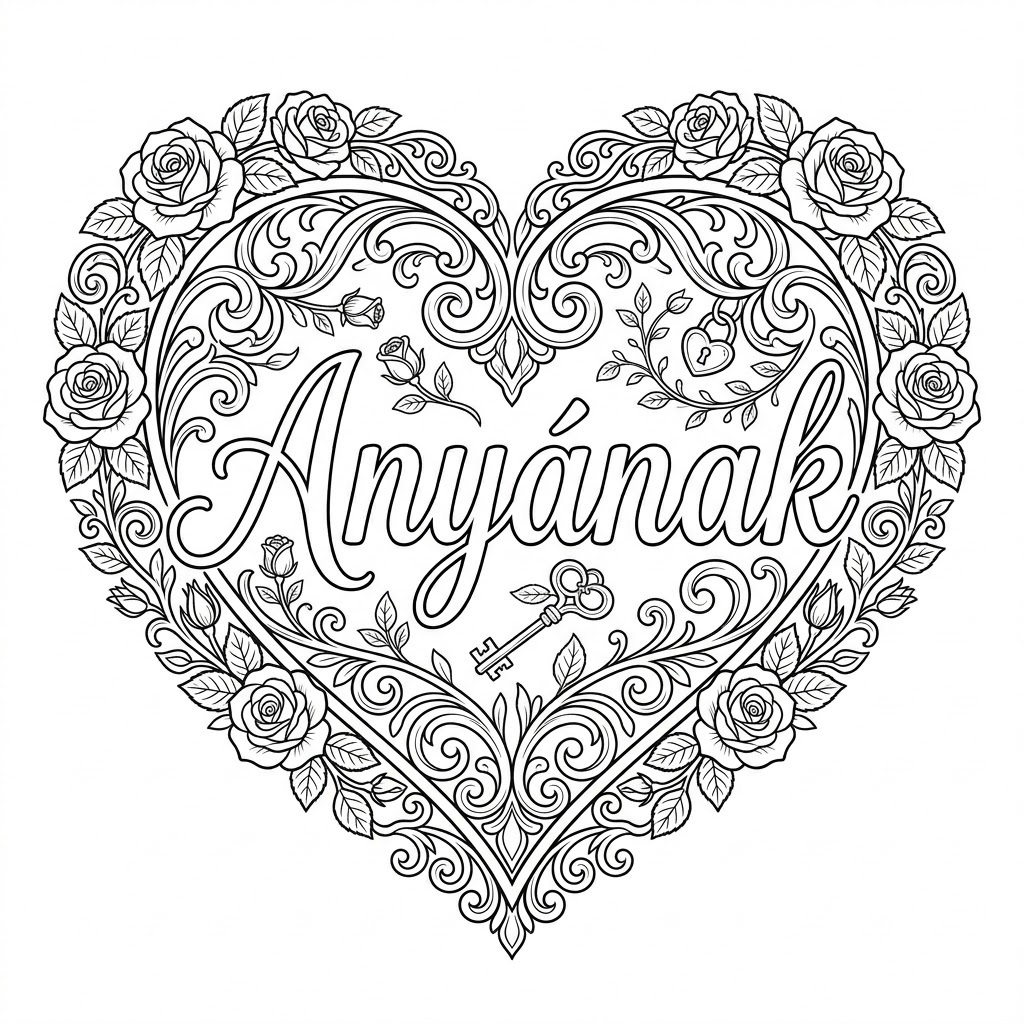 Anyák napi szíves színező felirattal