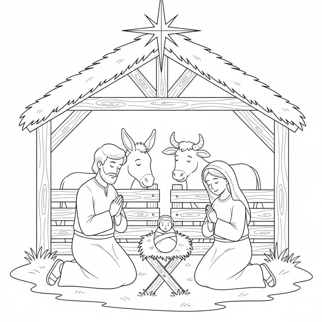 Egyszerű betlehemi jászol színező gyerekeknek – nyomtatható