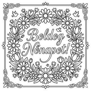 Boldog Nőnapot felirat virágos keretben