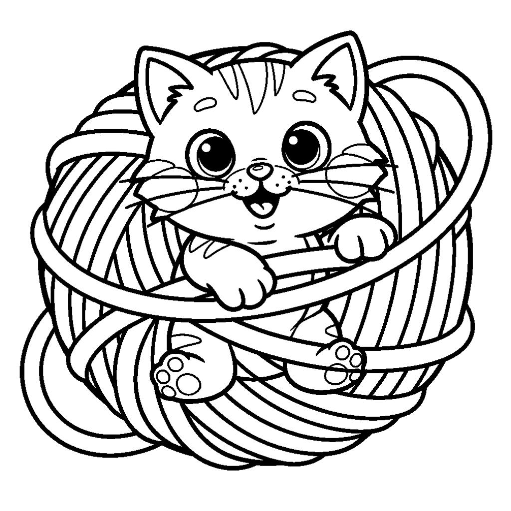 Cica a gombolyaggal kifestő gyerekeknek
