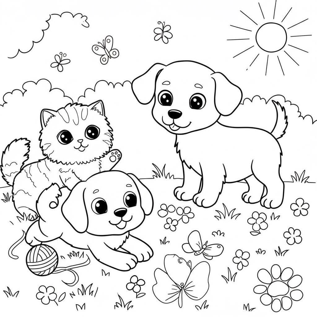 Cicás és kutyás rajz