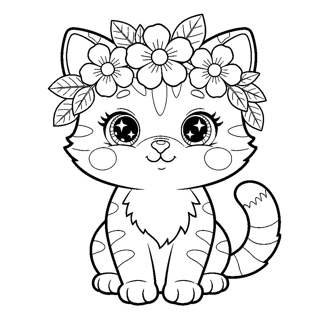 Cuki cica virágdísszel - Nőnapi kifestő