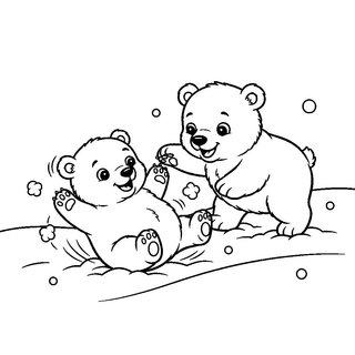 Két hóban játszó cuki jegesmedvebocs színező kicsiknek