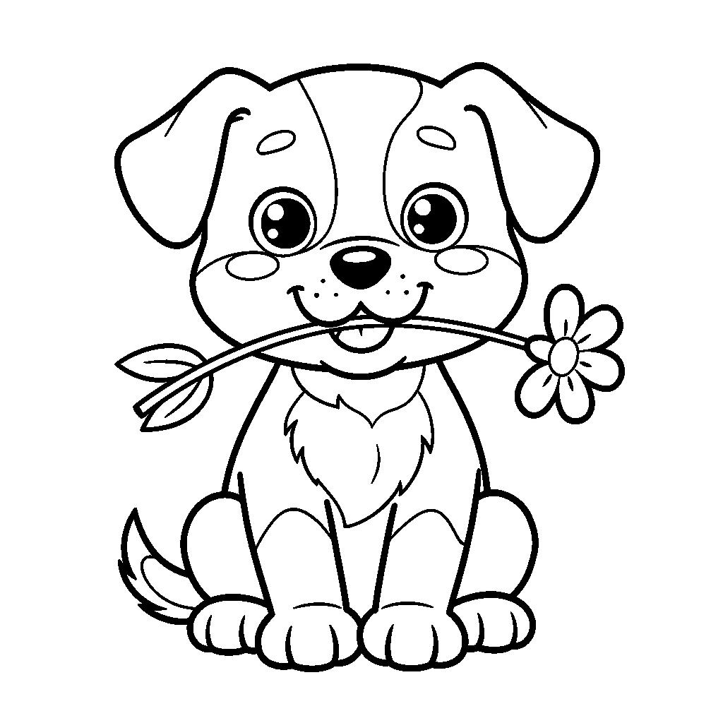 Cuki kutyus virággal - Állatos nőnapi színező