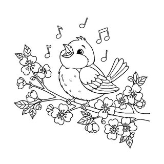 Virágzó ágon éneklő kismadár