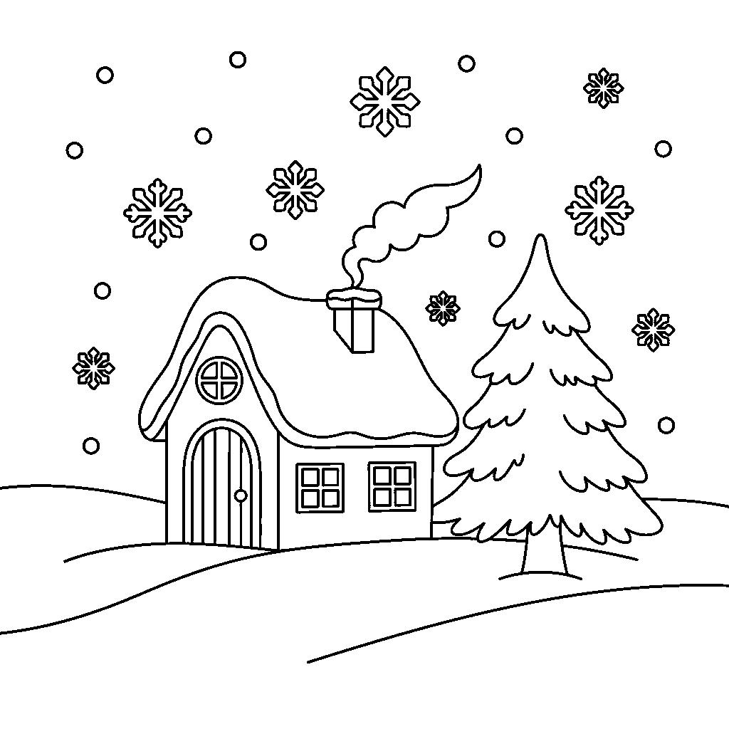 Esik a hó téli színező óvodásoknak - Havas házikó