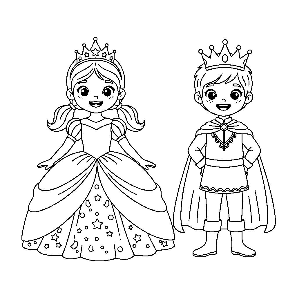 Hercegnő és herceg jelmezes kifestő gyerekeknek