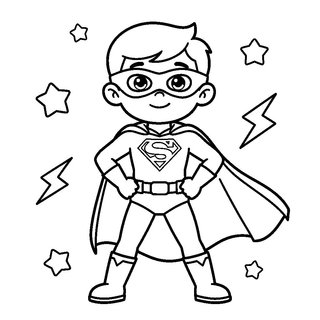 Szuperhős jelmezes kisfiú farsangi színező