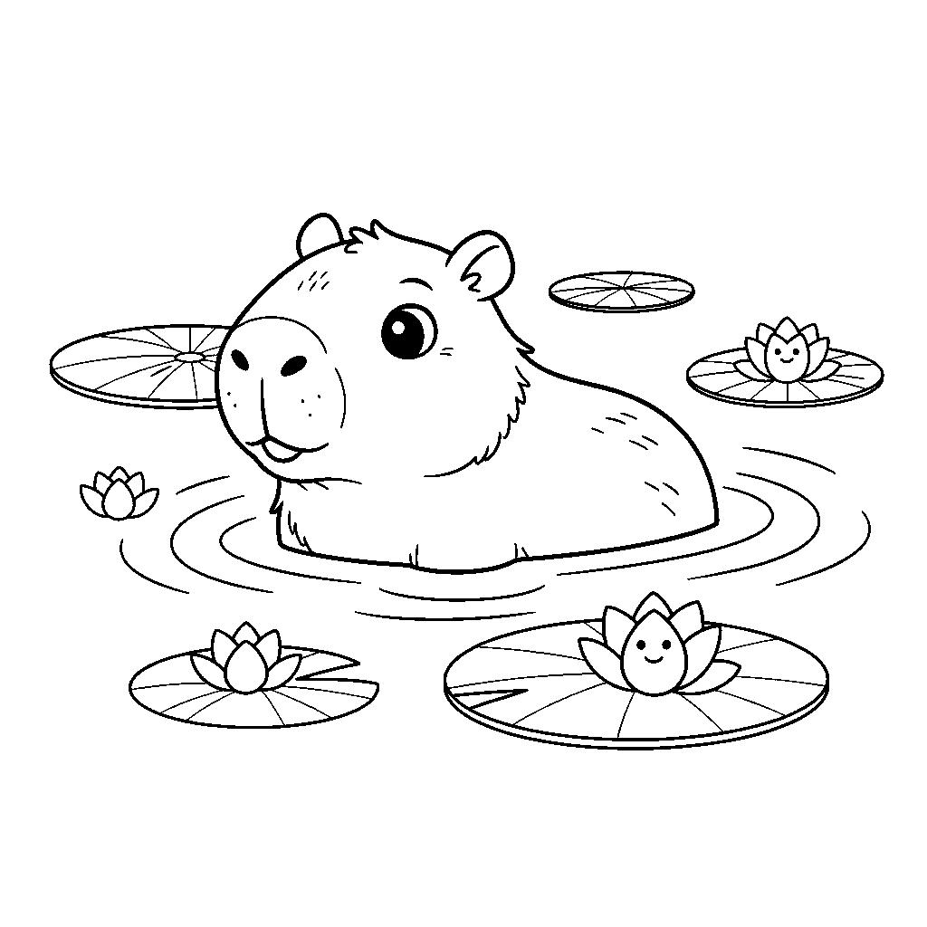 Fürdőző capybara kifestőlap gyerekeknek