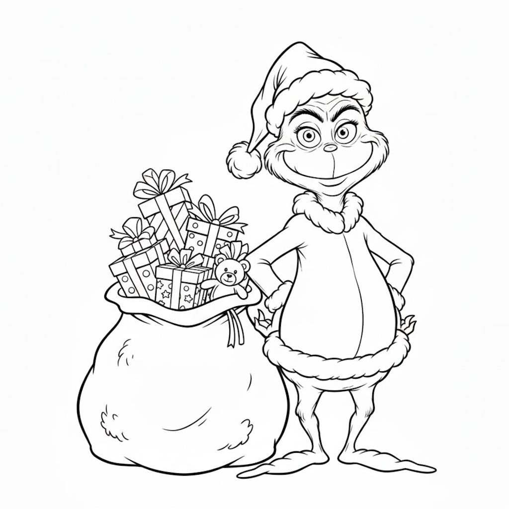 Grincs Télapó jelmezben – nyomtatható és színezhető Mikulásos rajz gyerekeknek