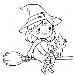 Halloween kifestő nyomtatható - Kedves boszorka és macska gyerekeknek