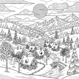 Részletes havas falusi tájkép felnőtteknek
