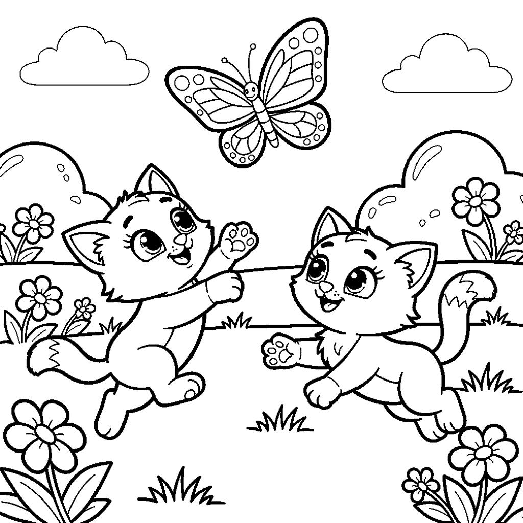 Játékos kiscicák színező iskolásoknak