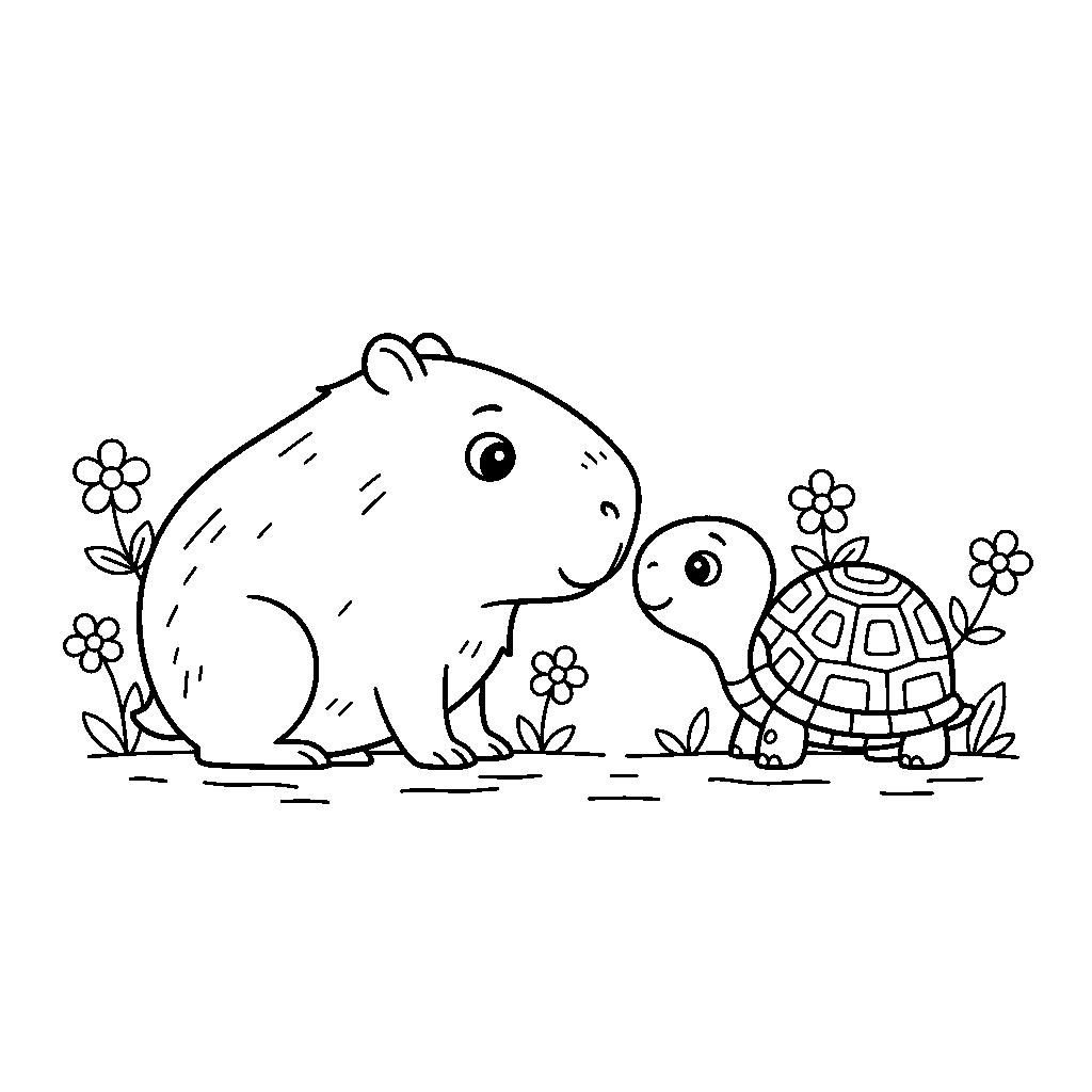 Capybara és teknős barátság nyomtatható kifestőlap