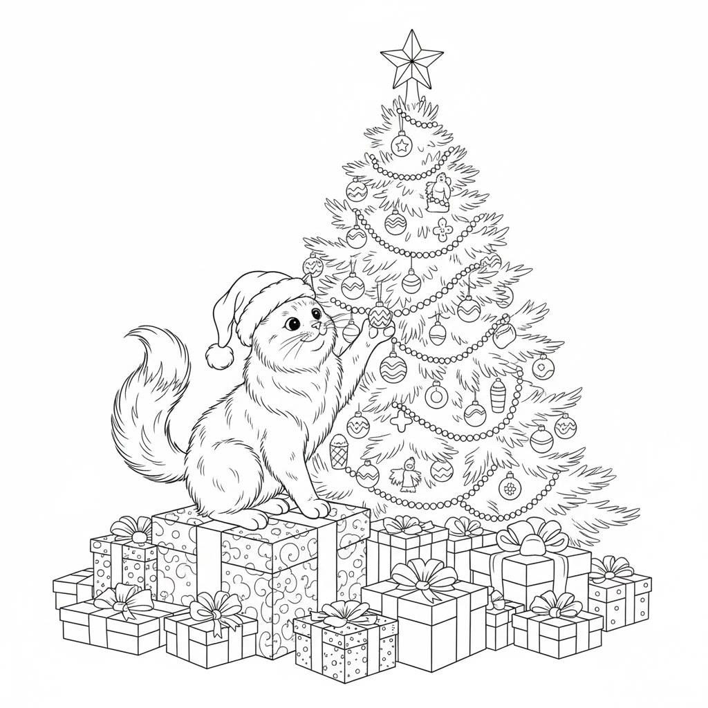 Karácsonyi cicás kifestő gyerekeknek - nyomtatható és letölthető
