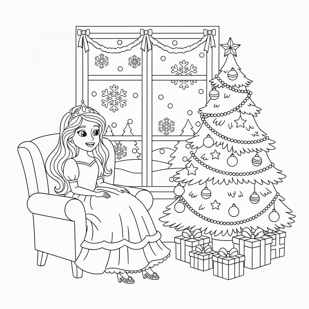 Hercegnős karácsonyi színező lányoknak – nyomtatható