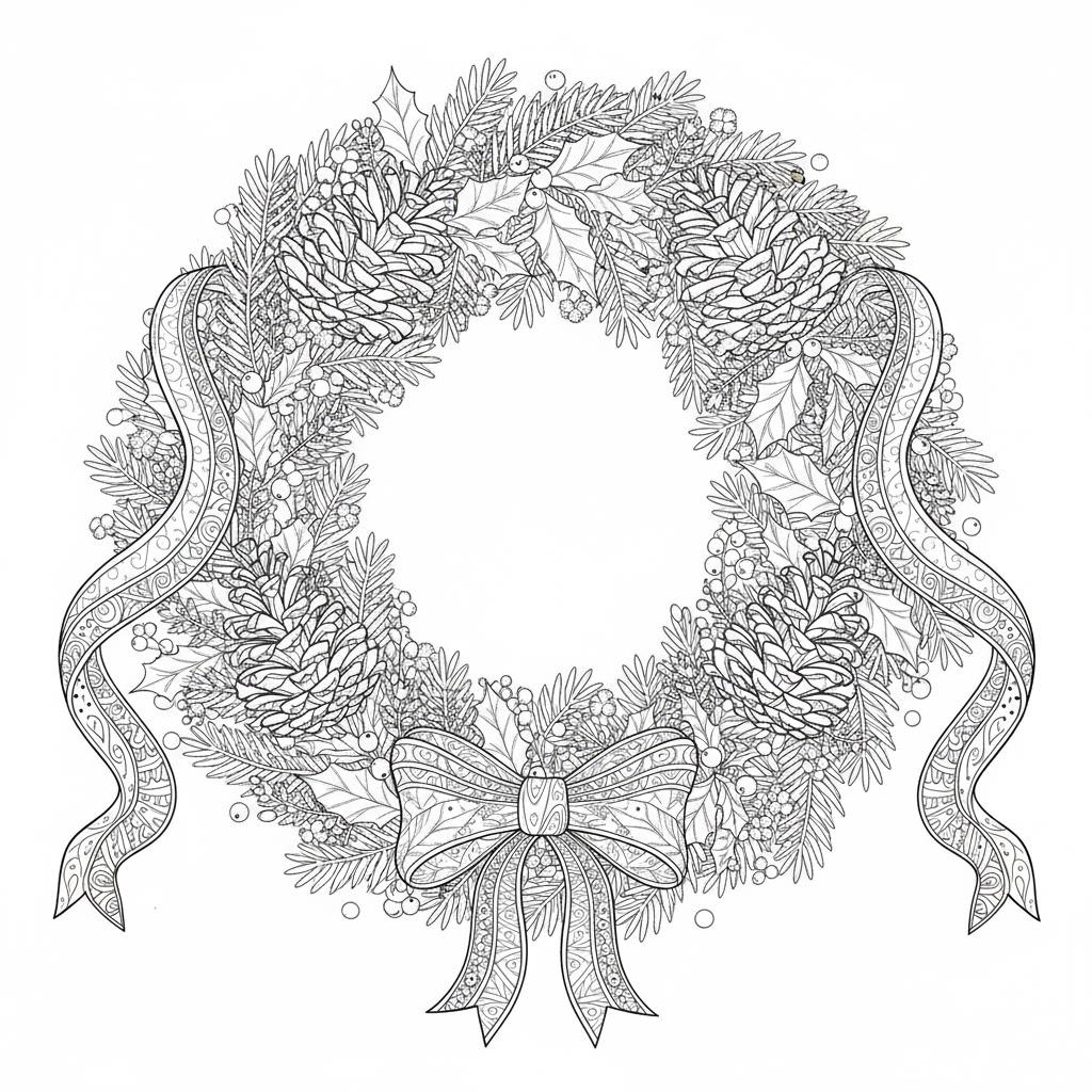 Részletgazdag karácsonyi koszorú - zentangle színező felnőtteknek
