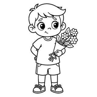 Kisfiú háta mögött virágcsokorral nőnapra