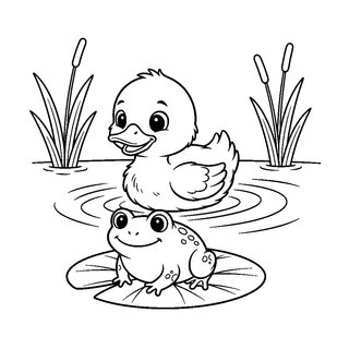 Tavon úszkáló kiskacsa és béka