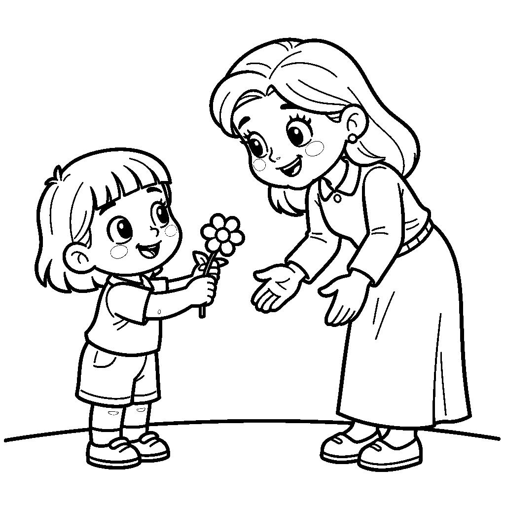 Kislány virágot ad át - Nőnapi kifestő