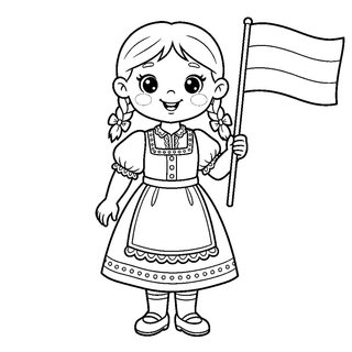 Magyar zászlót lengető kislány hagyományos ruhában