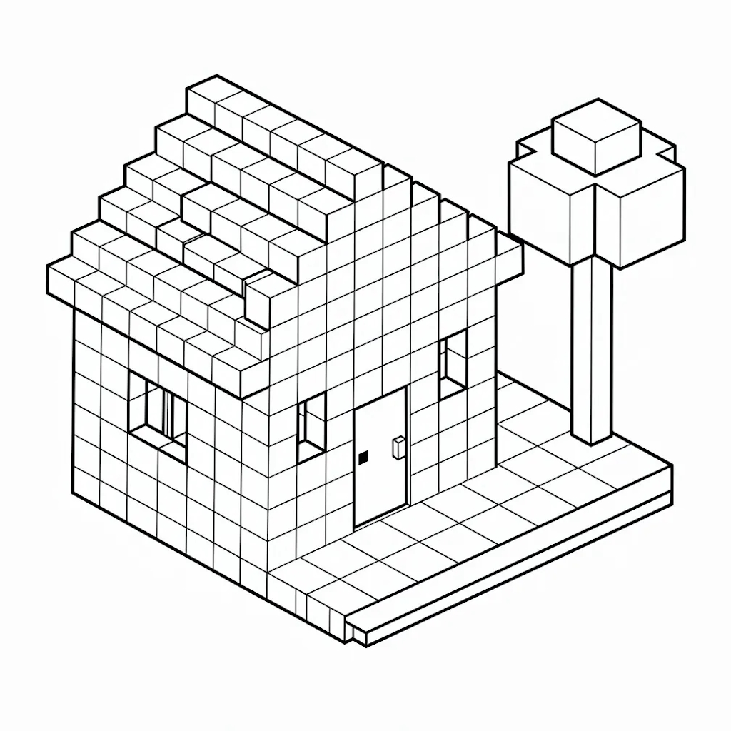 Kreatív építéshez inspiráló minecraft ház színező gyerekeknek