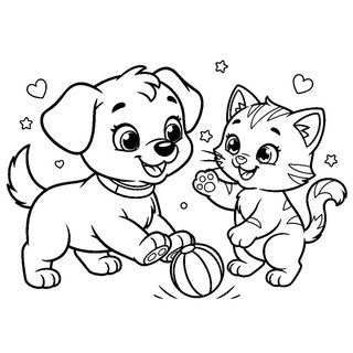Kutyus és cica barátok kifestő gyerekeknek
