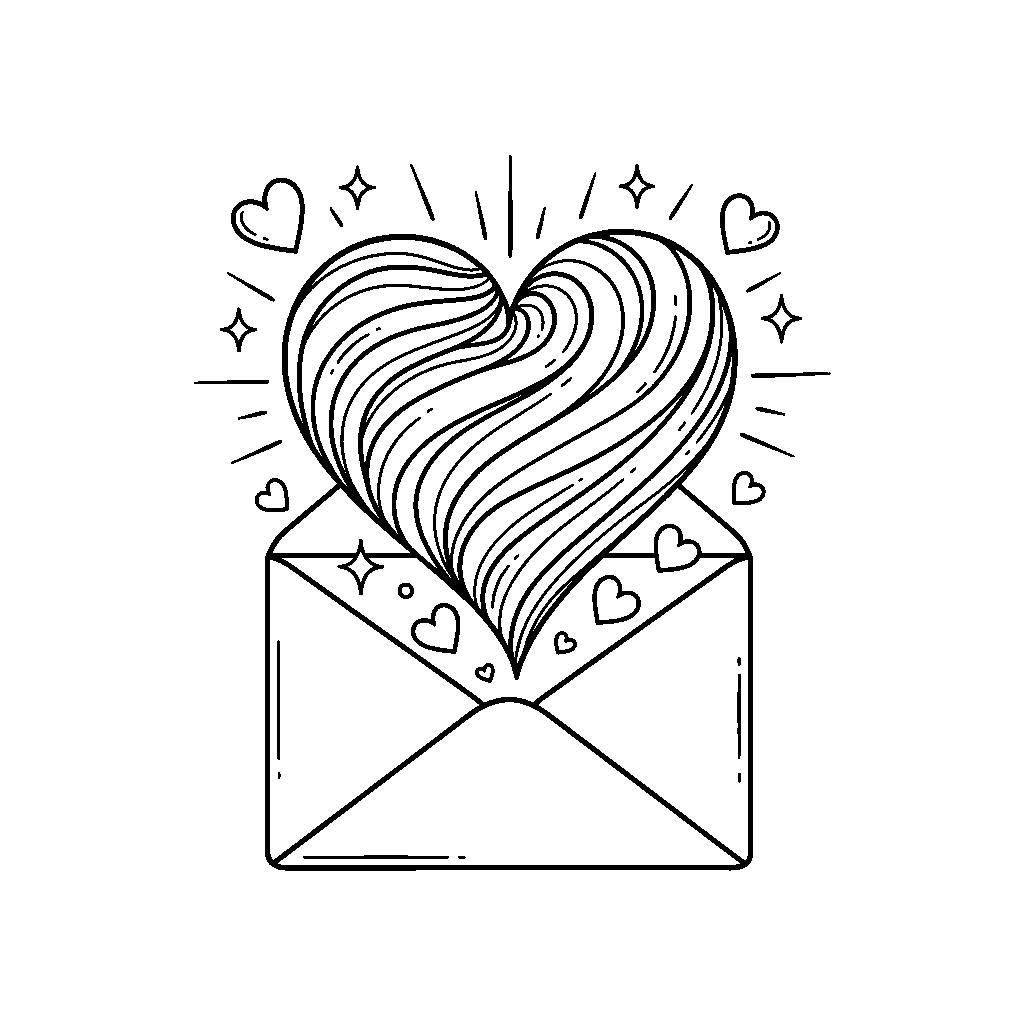 Letölthető PDF Valentin napi színezőlap - Boríték szívvel