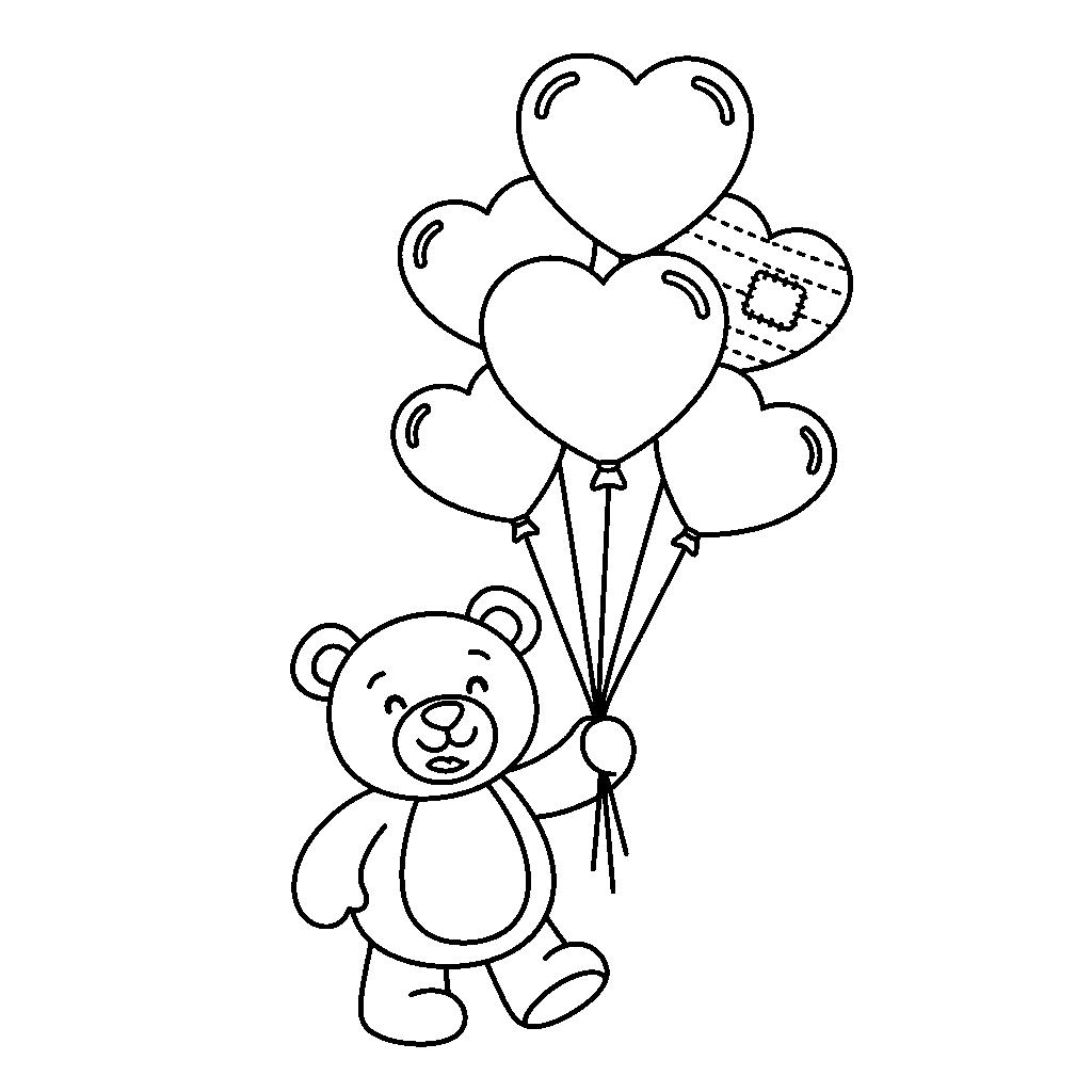 Mackó szív lufikkal - Valentin napi kifestő