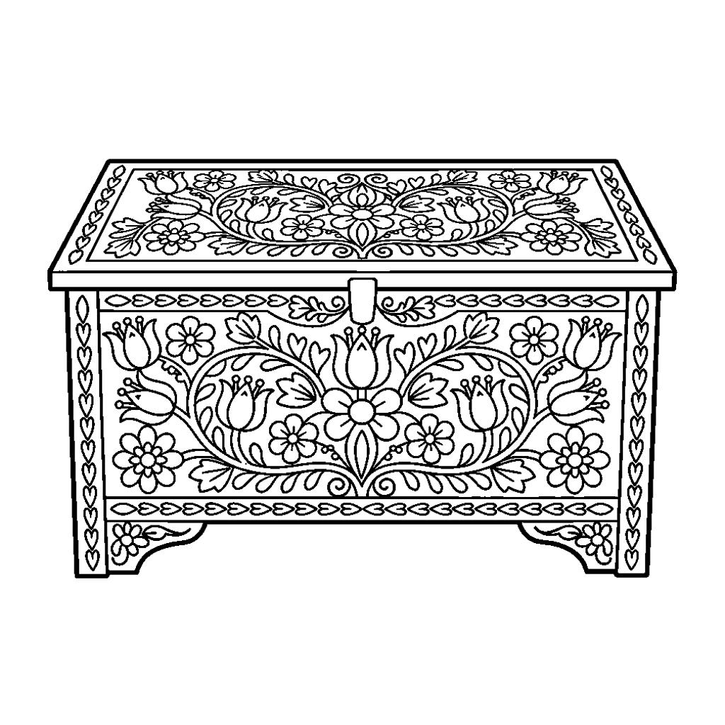 Magyar tulipános láda - Népművészeti színező