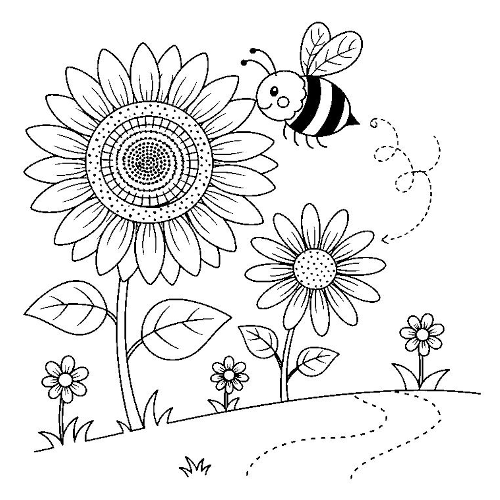 Méhecske és virág színező iskolásoknak