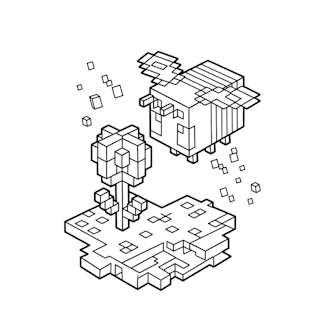 Pufók szögletes Minecraft méhecske virággal