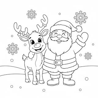 Mikulás és cuki rénszarvasa rajz – nyomtatható színező