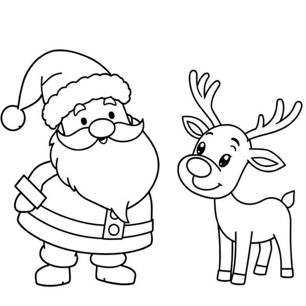 Mikulás és rénszarvas – nyomtatható, egyszerű színező gyerekeknek és ovisoknak