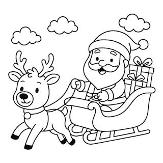 Mikulás színező nyomtatható – rénszarvas húzza a szánt ajándékokkal