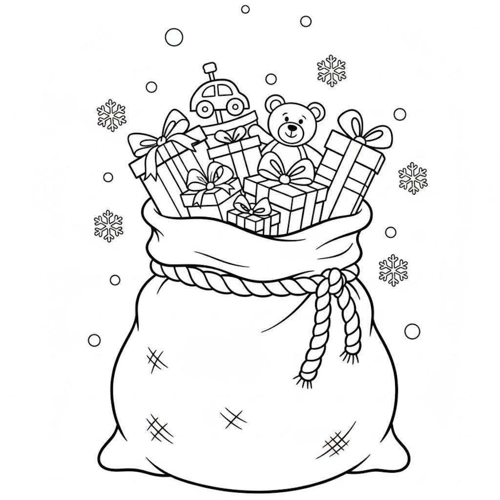 Mikulás zsák színező ovisoknak – ajándékokkal teli zsák nyomtatható kifestő