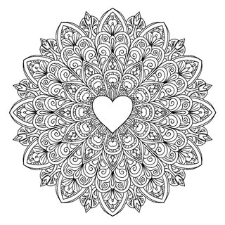 Virágmintás anyák napi mandala kifestő szívvel a közepén