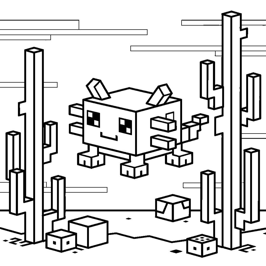 Nyomtatható  minecraft axolotl színező gyerekeknek – aranyos vízi kaland