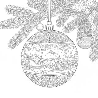 Nyomtatható és színezhető karácsonyi rajz gömbdísszel – télapó rénszarvasos szán mintával