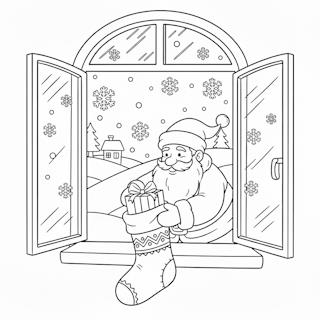 Nyomtatható télapó színező gyerekeknek – ajándékot rejt az ablak csizmájába