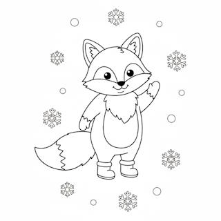 Nyomtatható téli színező ovisoknak – róka csizmában a hópelyhek között