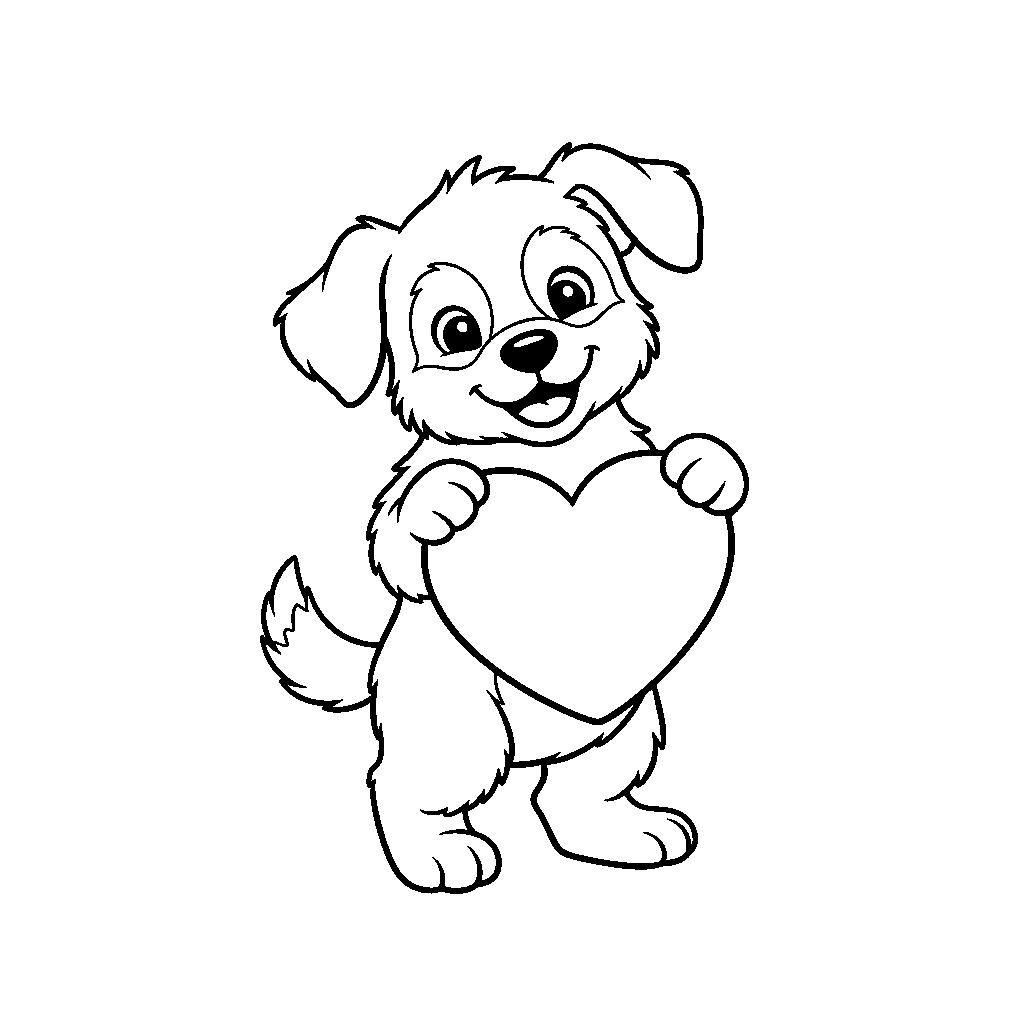 Nyomtatható Valentin napi rajz - Kutyakölyök szívvel