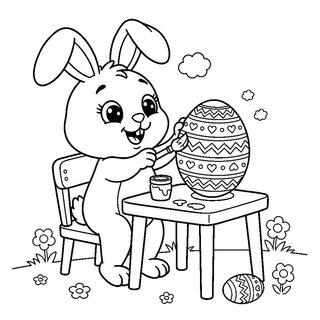 Nyuszi húsvéti tojást fest színező gyerekeknek