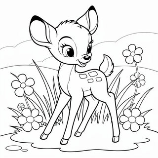 Virágos fűben álló őzgida