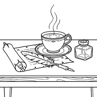 Pilvax kávéház asztala lúdtollal és tekercsel