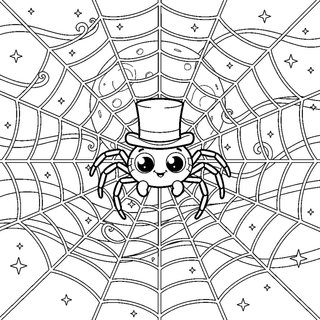 Pók cilinderben a hálón halloweeni színezőlap