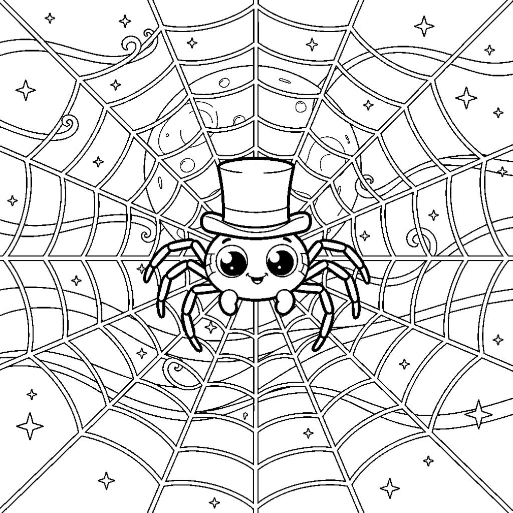 Pók cilinderben a hálón - Halloween színezőlap